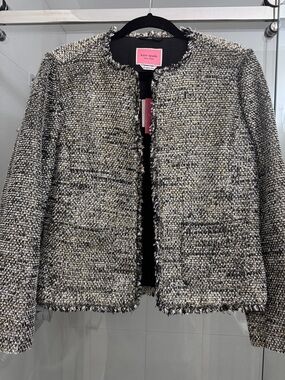 kate spade black and white tweed collarless jacket